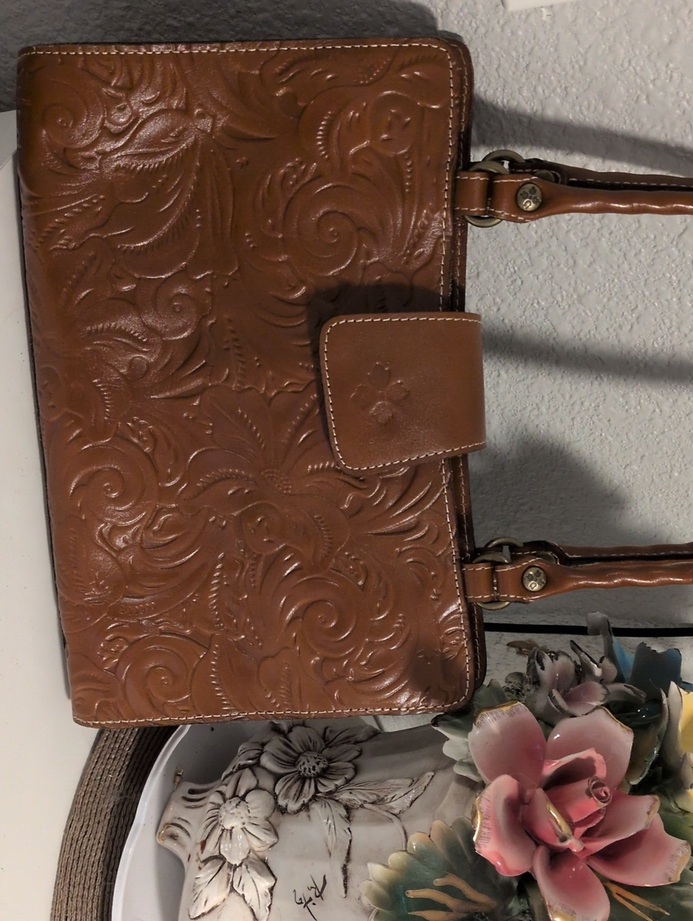 Patricia Nash Women's Embossed Floral Leather Tote - Brown